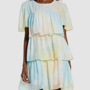 English Factory Tiered Ruffle Dress Blue Small